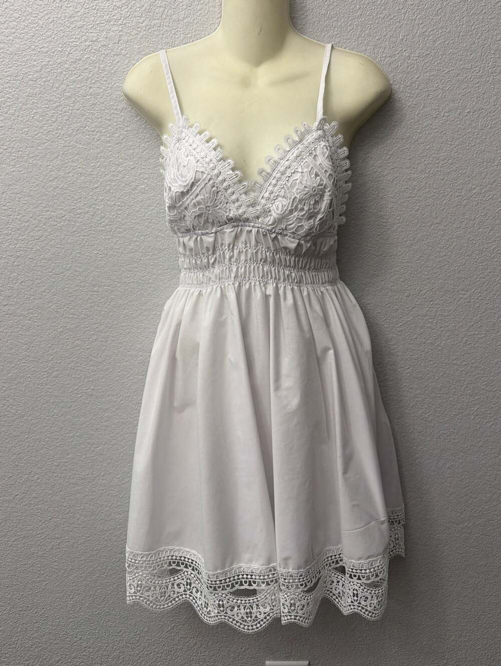 Justify White Lace Trim Smocked Mini Dress Size M